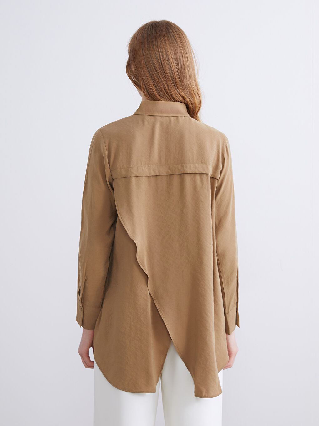 Kahverengi Yırtmaç Detaylı Kadın Gömlek Tunik-4