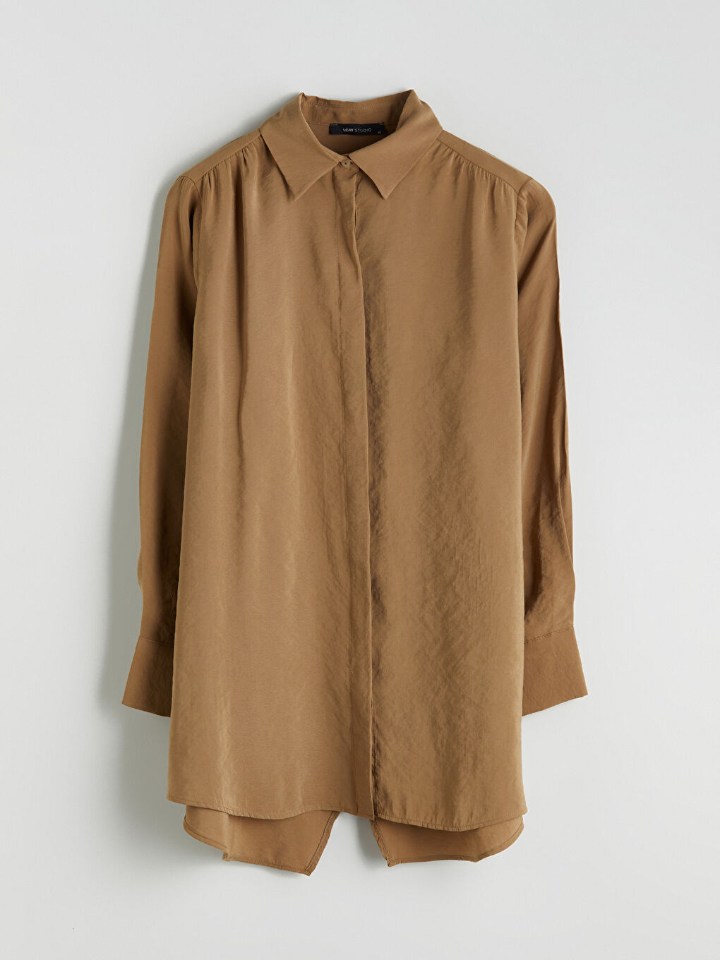 Kahverengi Yırtmaç Detaylı Kadın Gömlek Tunik-7