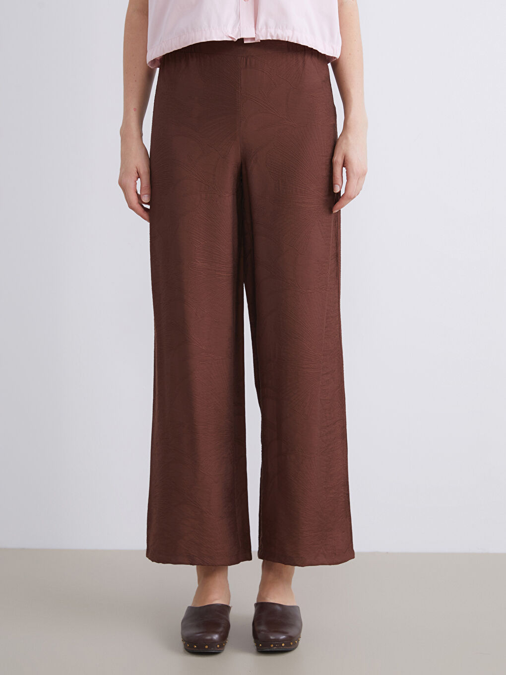 Elastic Waist Wide Leg Women's Trousers-2