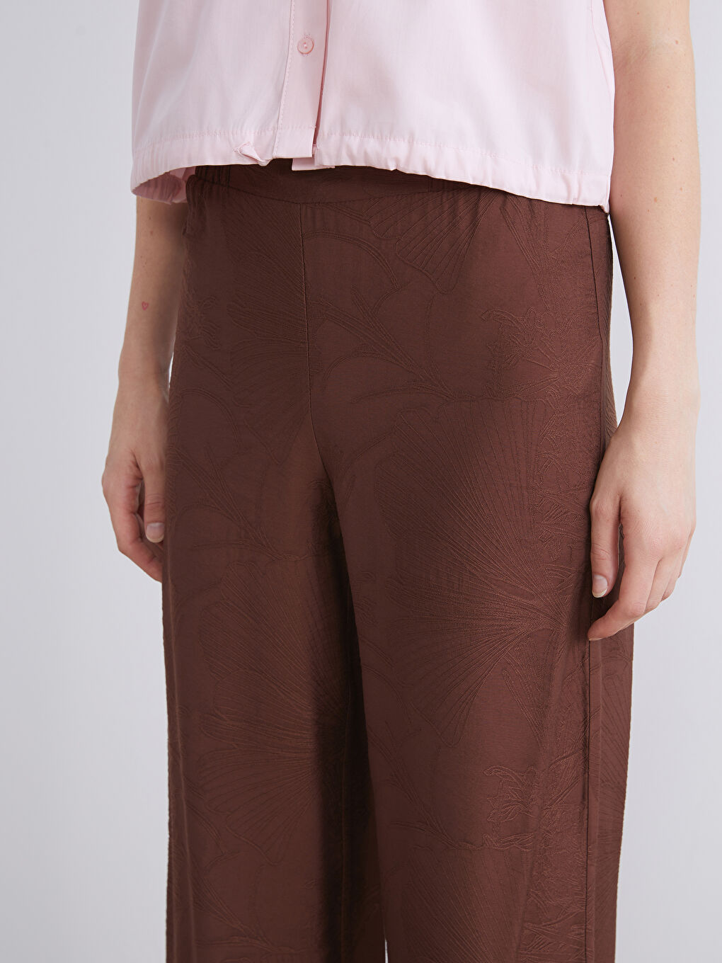 Elastic Waist Wide Leg Women's Trousers-3