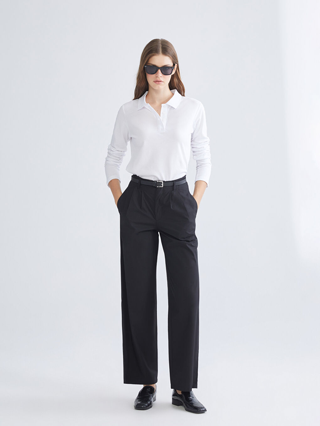 Beyaz Polo Yaka Pike Kadın Tişört-1