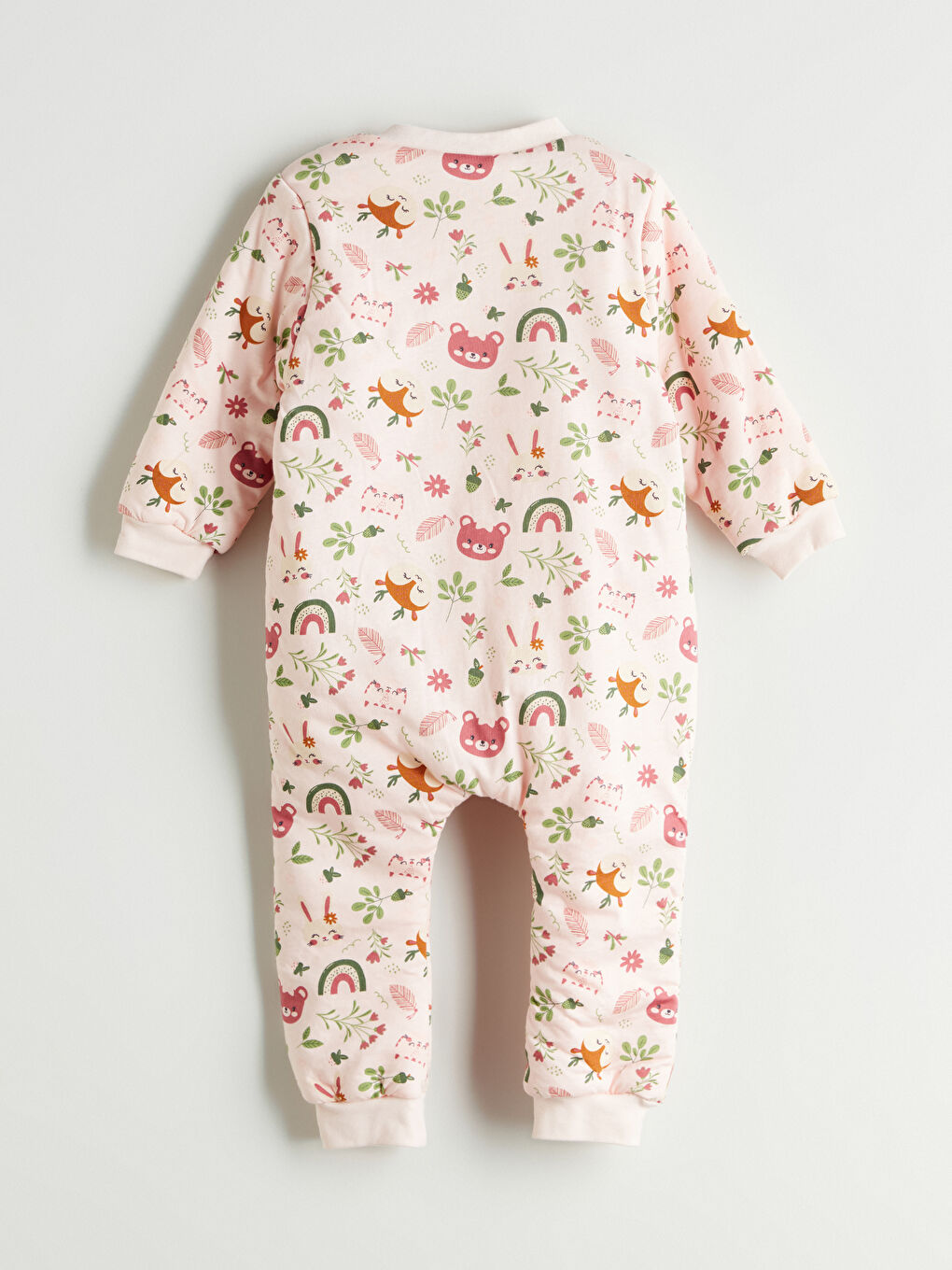 Pembe Baskılı Fermuarlı Kız Bebek Uyku Tulumu-2