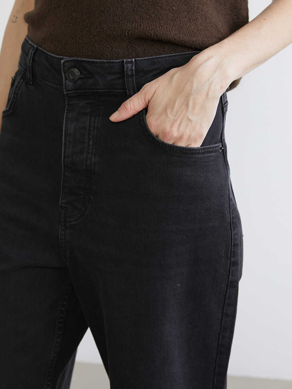 Siyah Wideleg Kadın Jean Pantolon-2