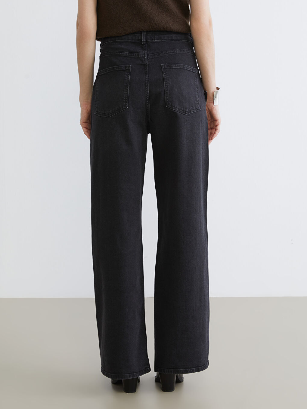 Siyah Wideleg Kadın Jean Pantolon-3