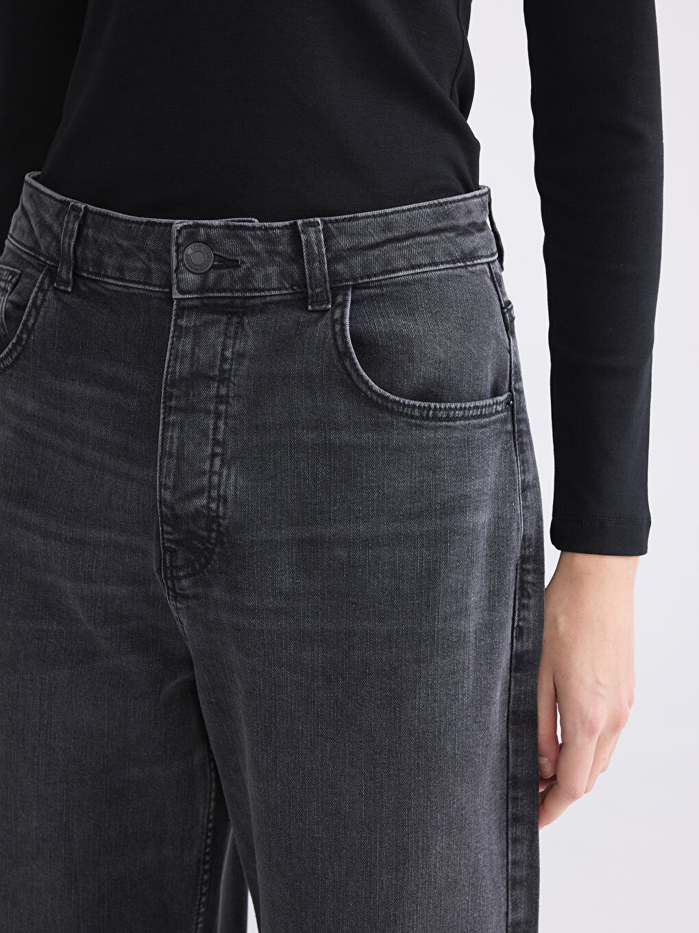 Siyah Wideleg Kadın Jean Pantolon-2