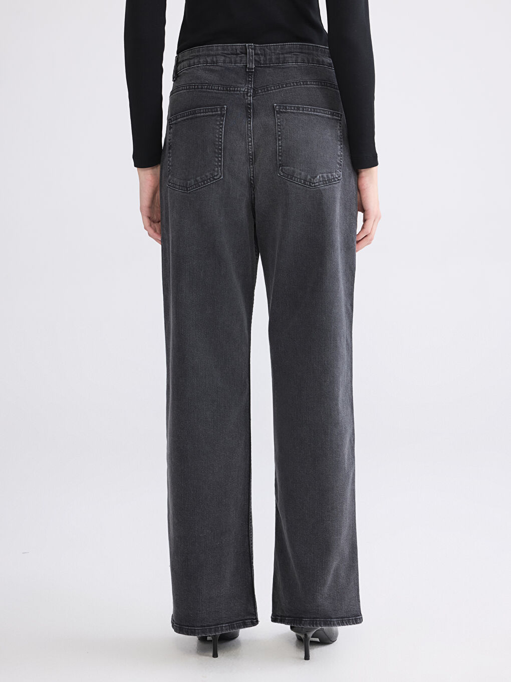 Siyah Wideleg Kadın Jean Pantolon-3