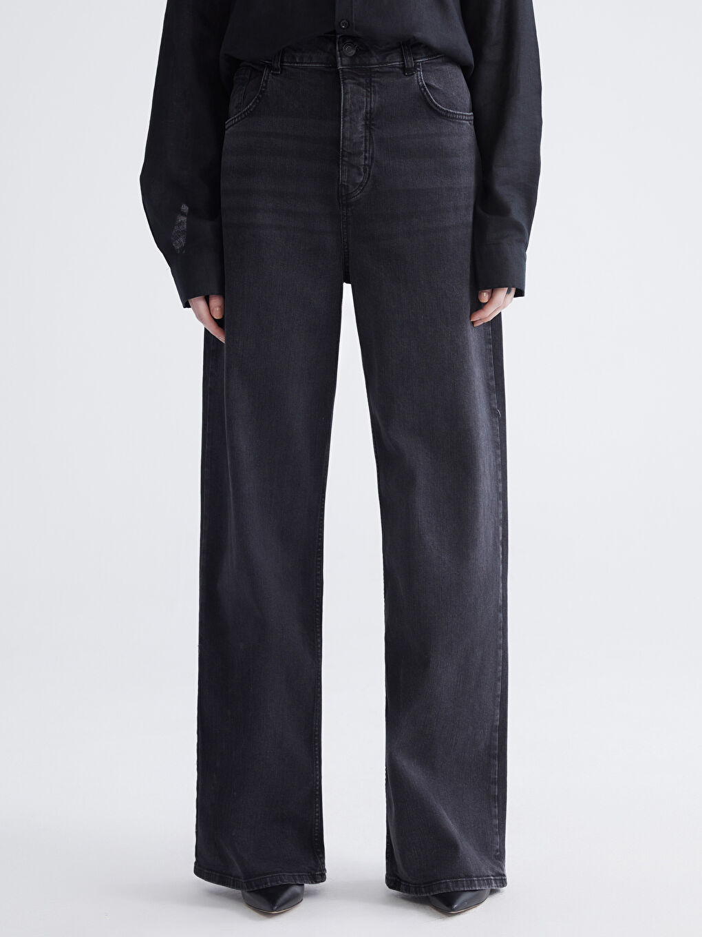Siyah Wideleg Kadın Jean Pantolon-1