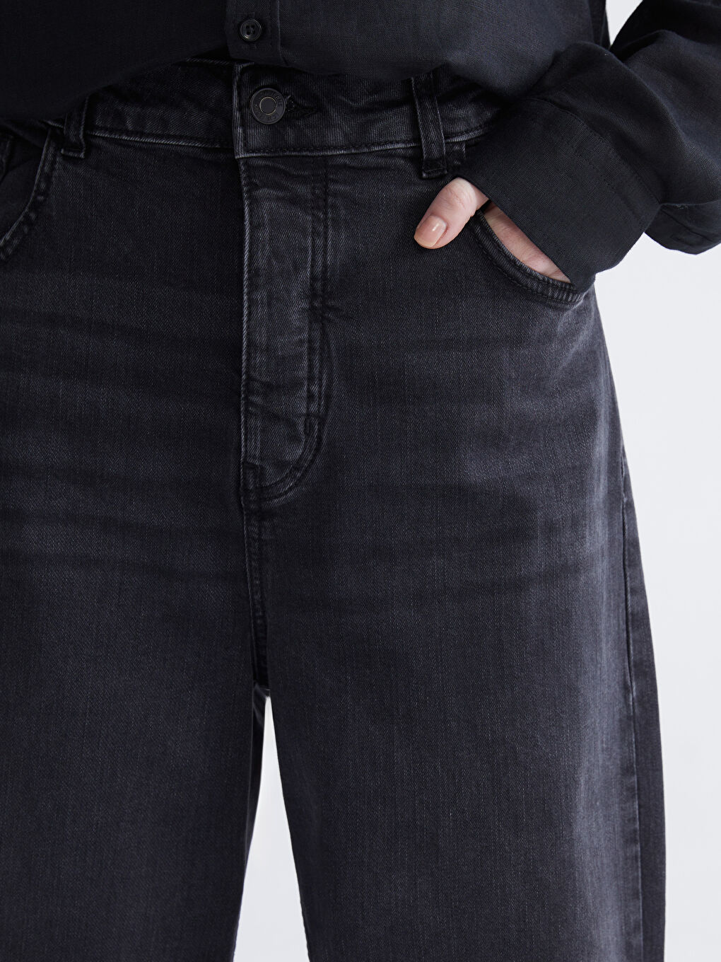 Siyah Wideleg Kadın Jean Pantolon-2