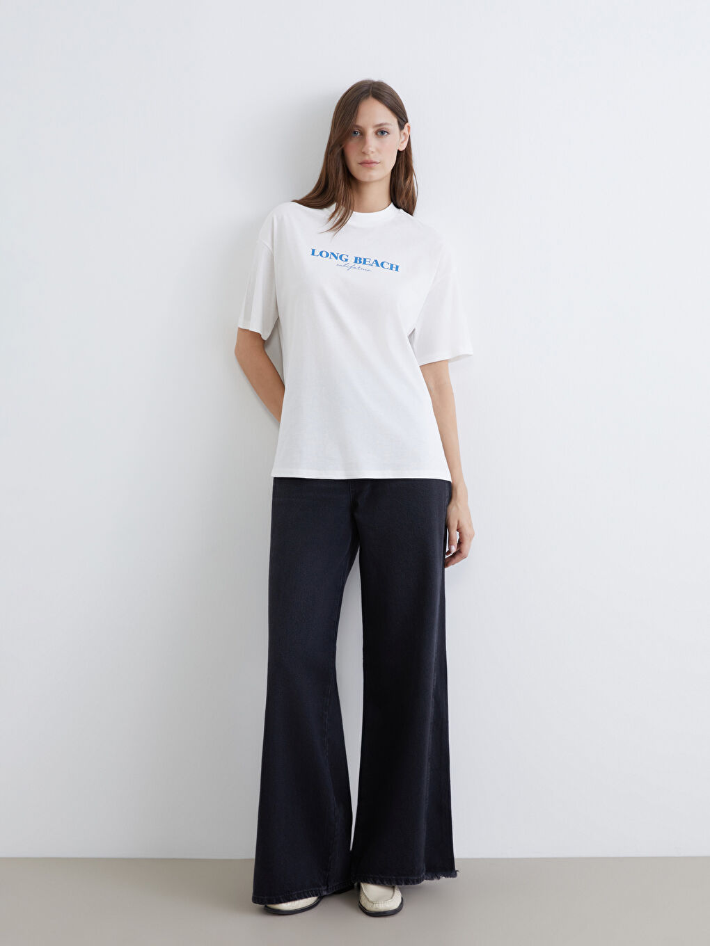 Siyah Wideleg Kadın Jean Pantolon