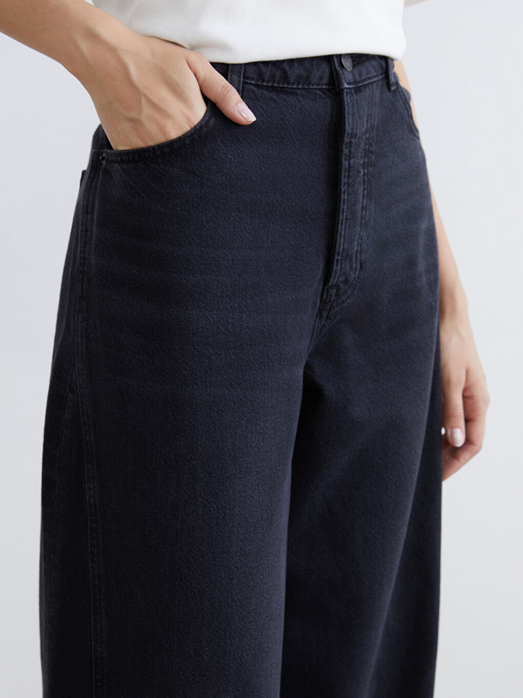 Siyah Wideleg Kadın Jean Pantolon-2