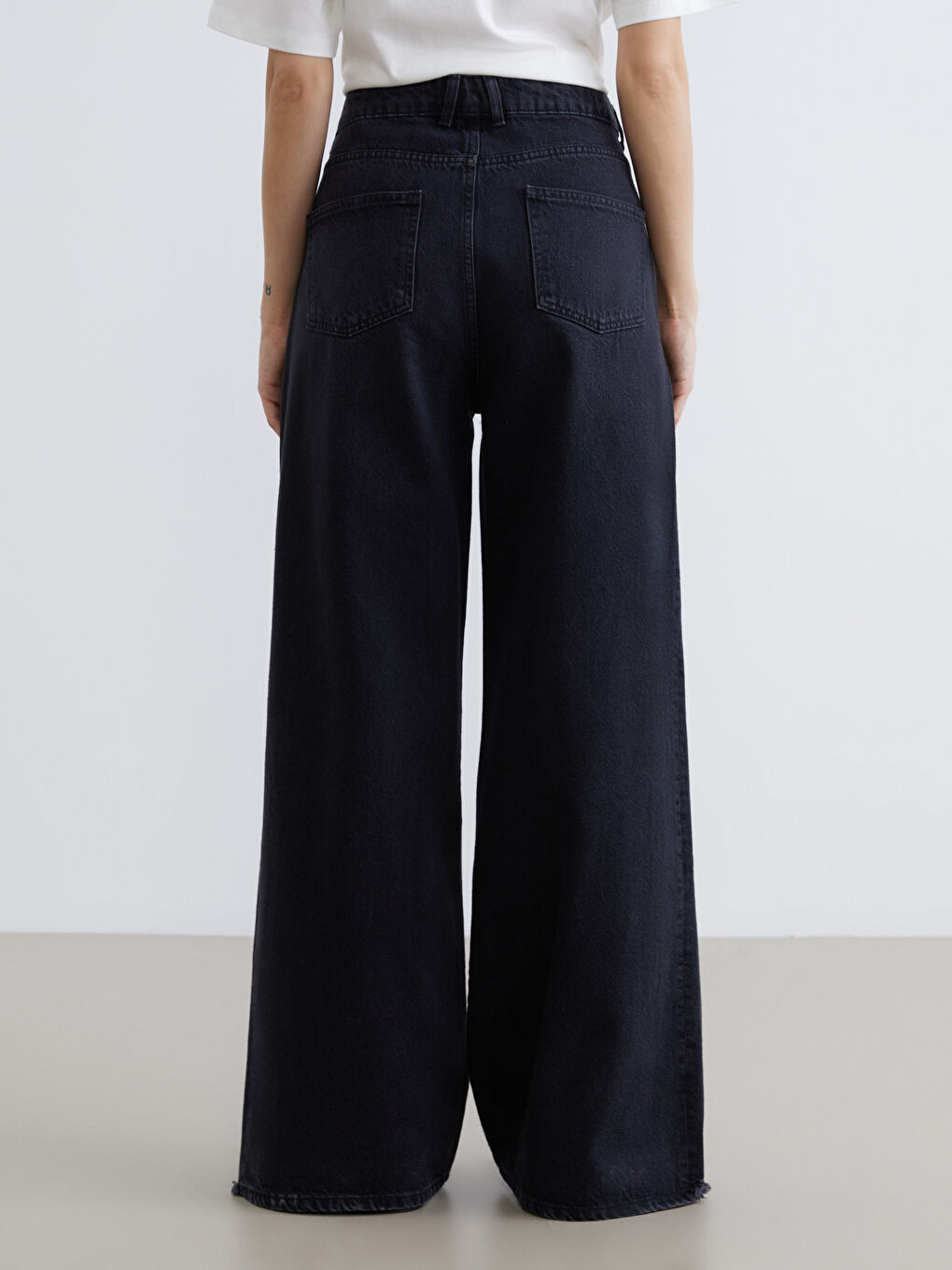 Siyah Wideleg Kadın Jean Pantolon-3