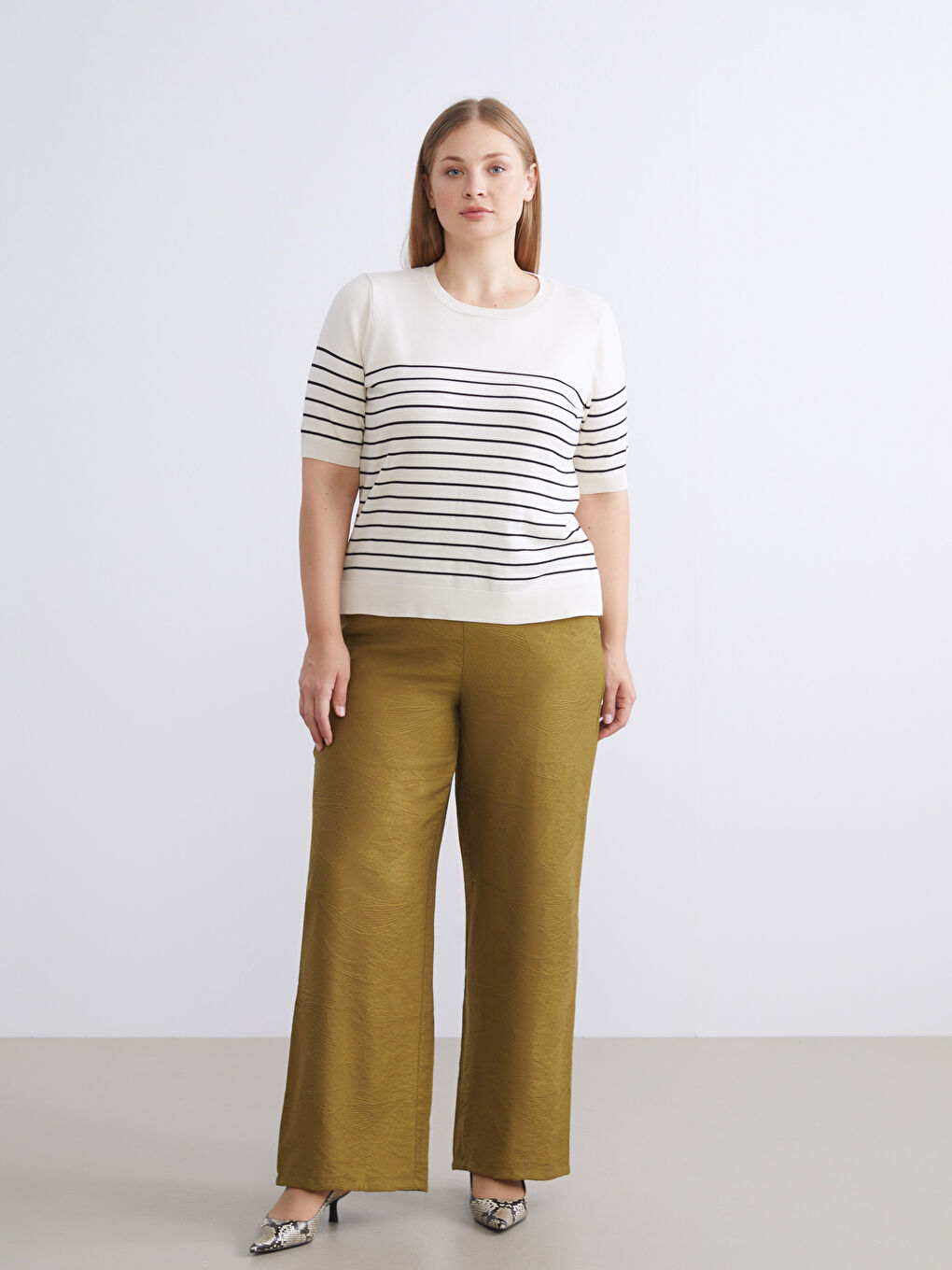 Elastic Waist Embroidered Women's Trousers-1