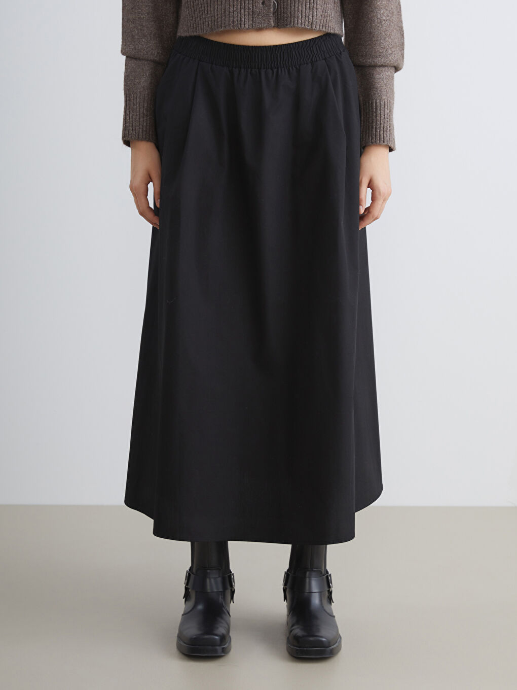 Elastic Waist Poplin A-Line Skirt-1