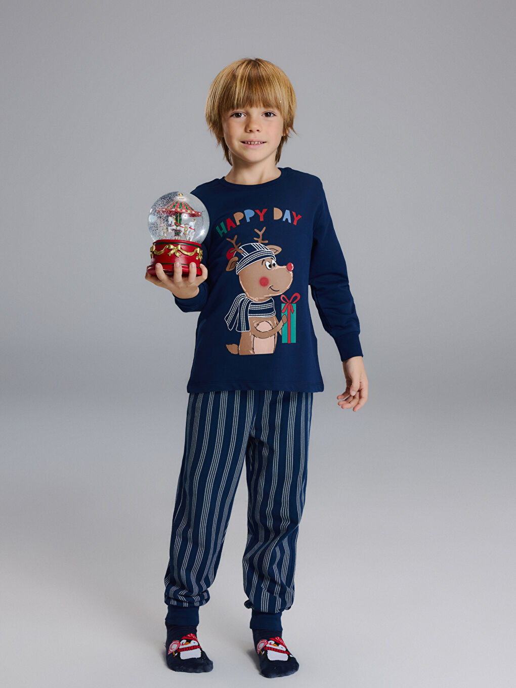 Lacivert Baskılı Erkek Çocuk Pijama Takımı-1