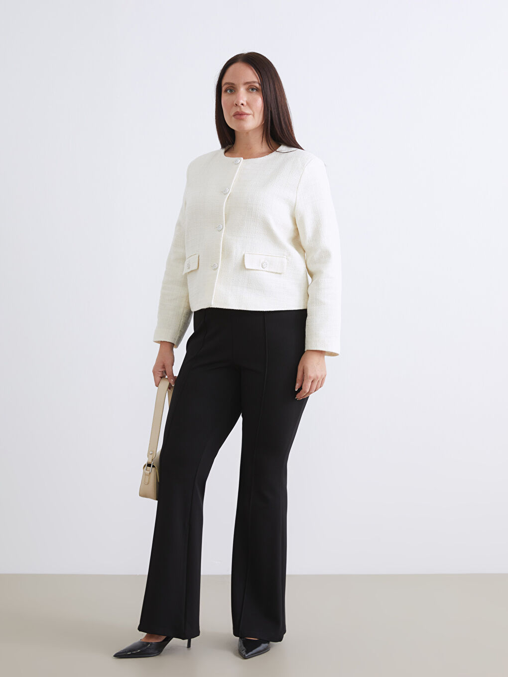 Ekru Bisiklet Yaka Kadın Ceket-10