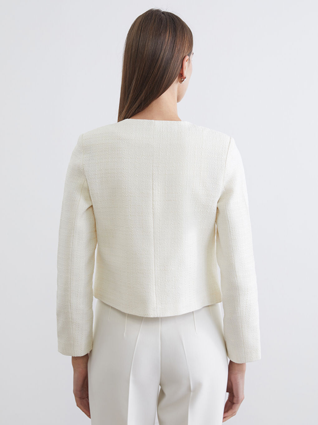 Ekru Bisiklet Yaka Kadın Ceket-9