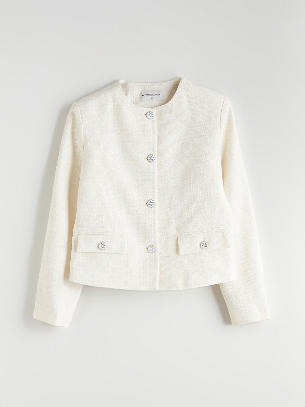 Ekru Bisiklet Yaka Kadın Ceket-11