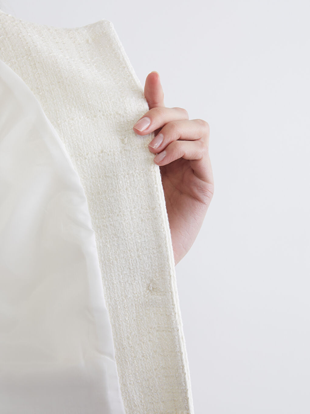 Ekru Bisiklet Yaka Kadın Ceket-7