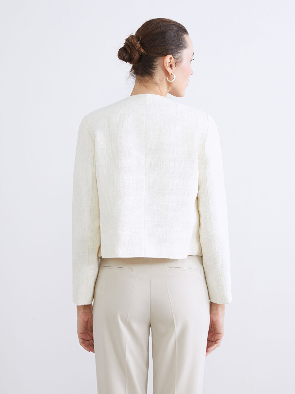 Ekru Bisiklet Yaka Kadın Ceket-8