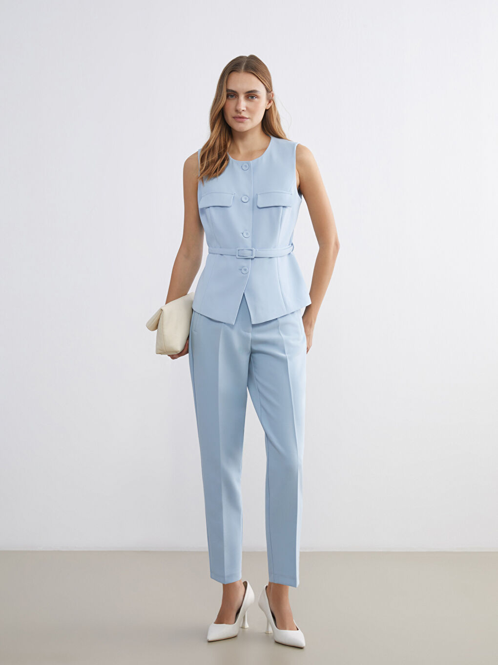 Crew Neck Crepe Women's Waistcoat-2