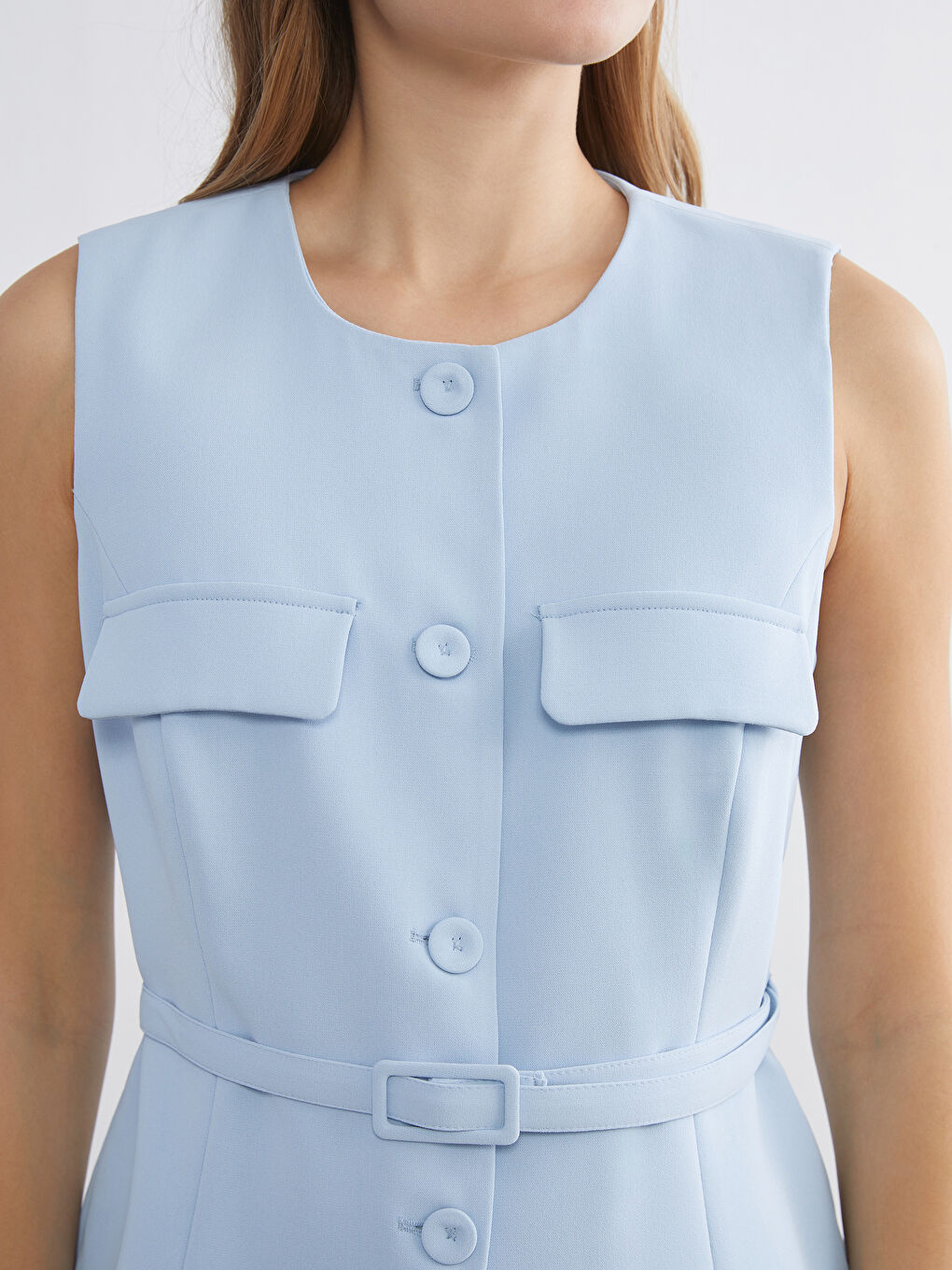 Crew Neck Crepe Women's Waistcoat-3