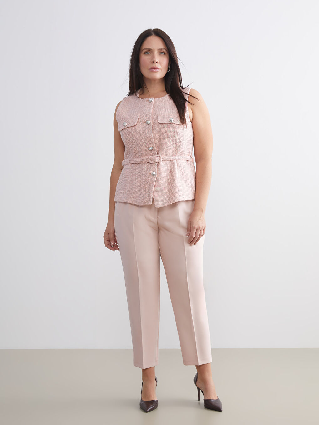 Pembe Bisiklet Yaka Kadın Tüvit Yelek-6