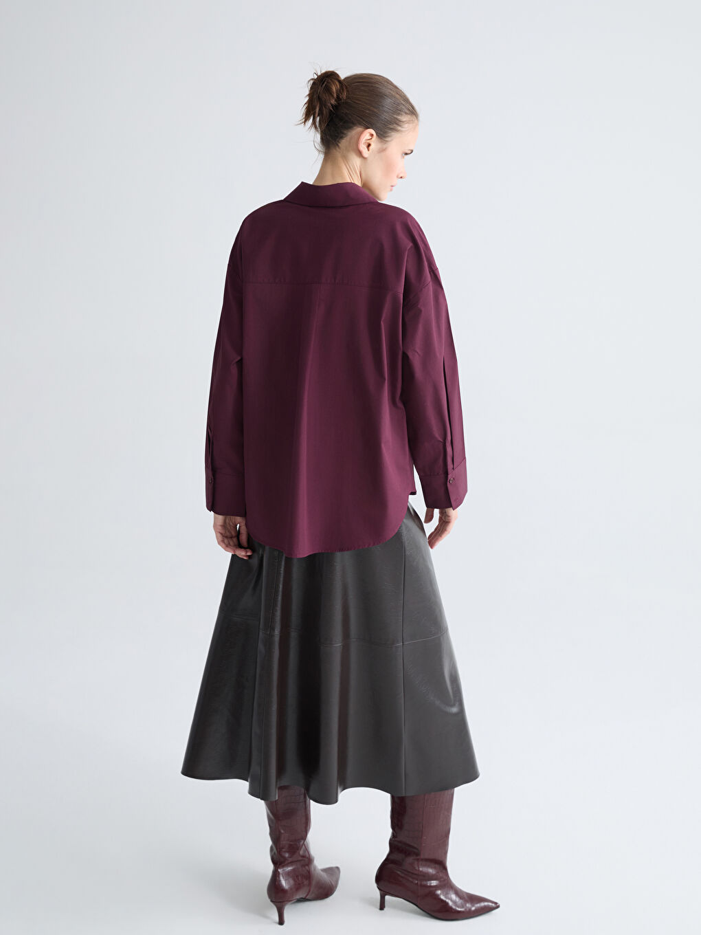 Mürdüm Poplin Kadın Gömlek-8