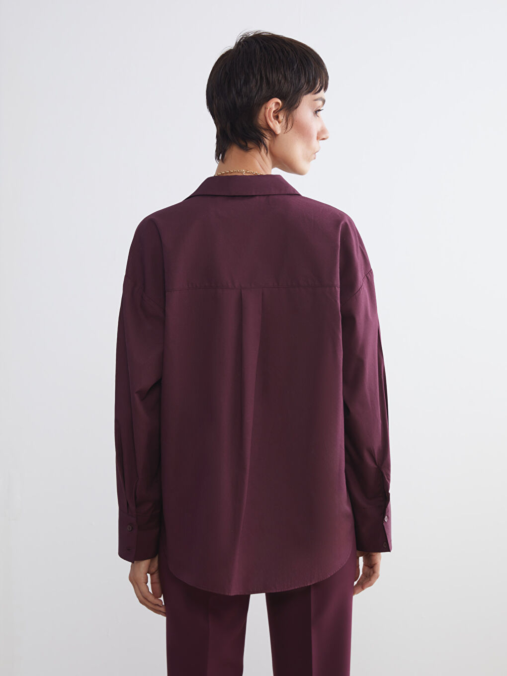 Mürdüm Poplin Kadın Gömlek-7