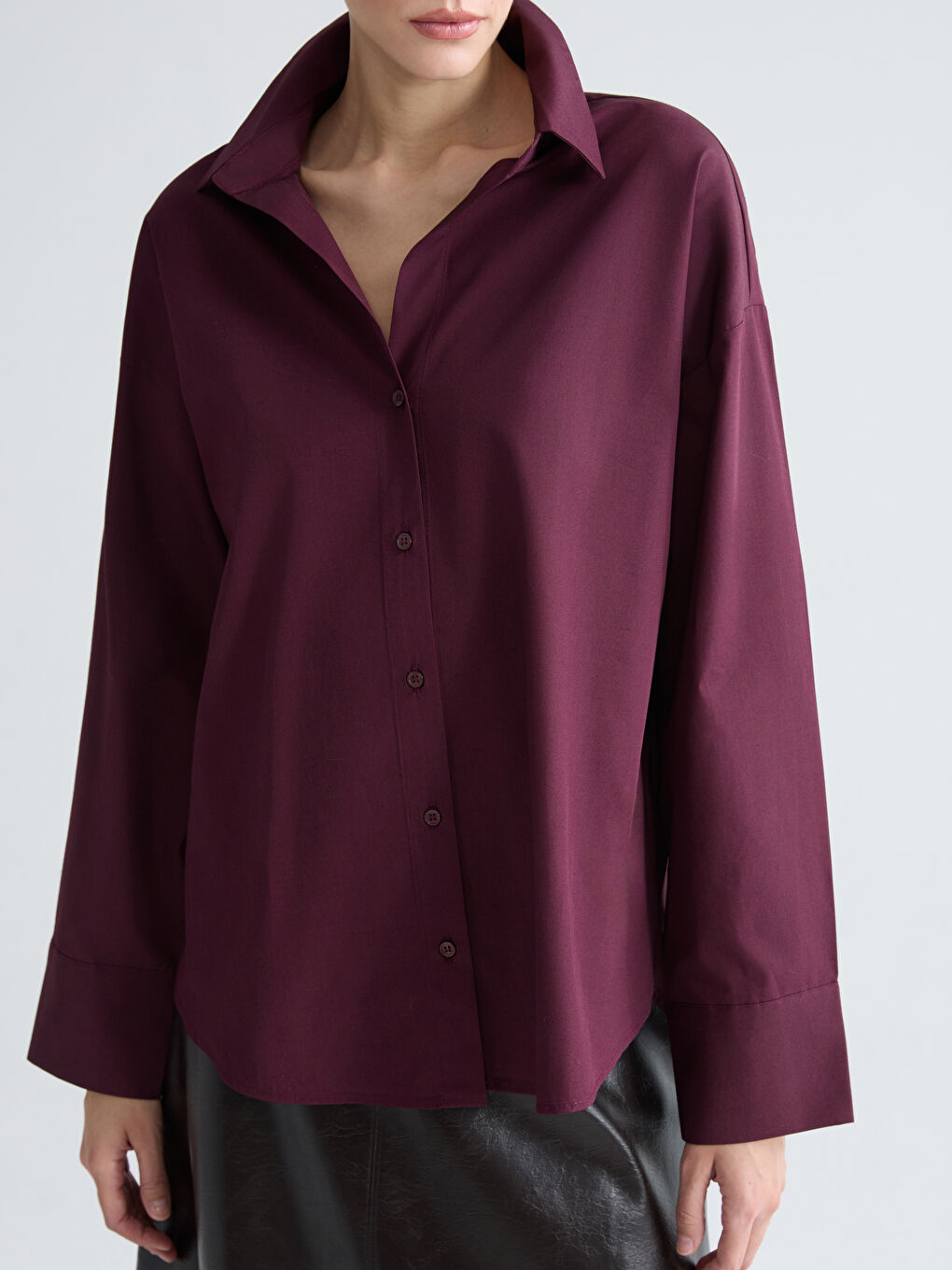 Mürdüm Poplin Kadın Gömlek-4