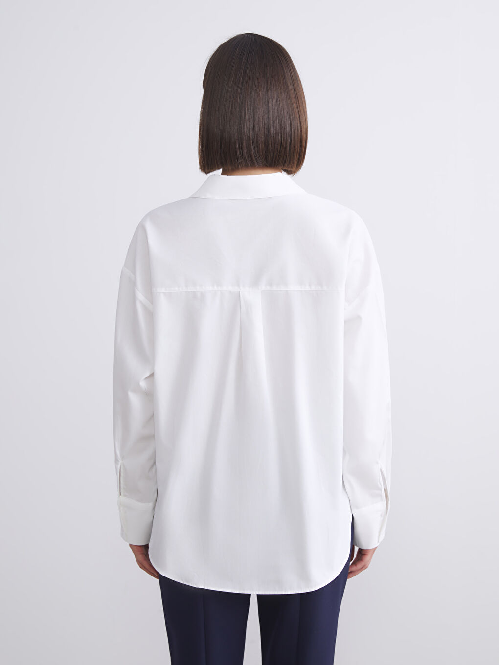 Ekru Poplin Kadın Gömlek-3