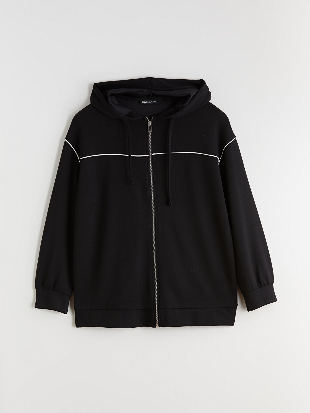 Siyah Kapüşonlu Oversize Kadın Fermuarlı Sweatshirt-7