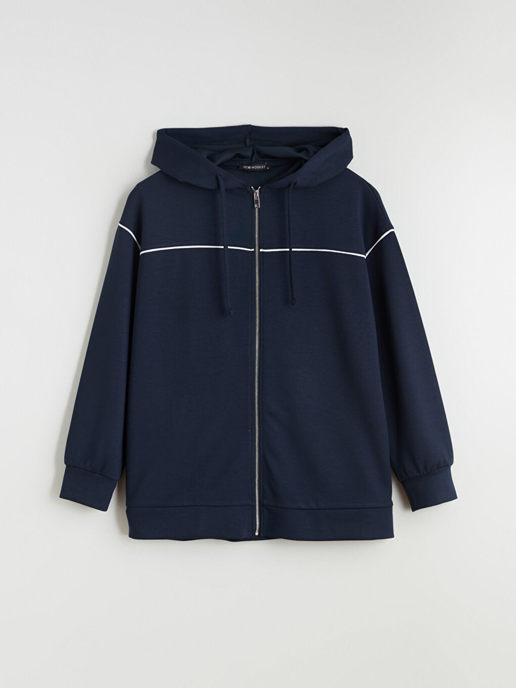 Lacivert Kapüşonlu Oversize Kadın Fermuarlı Sweatshirt-4