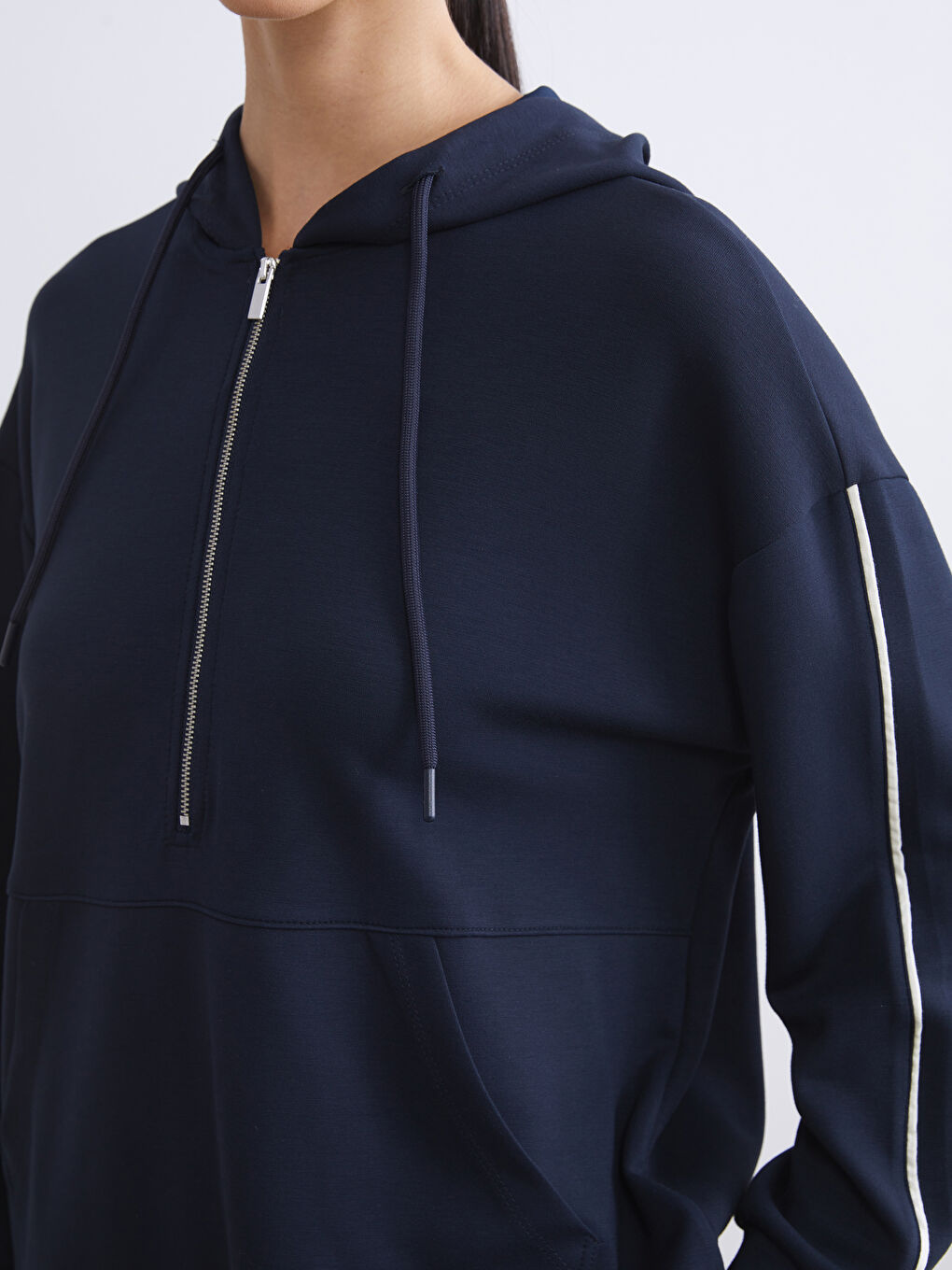 Lacivert Kapüşonlu Kadın Sweatshirt Tunik-2