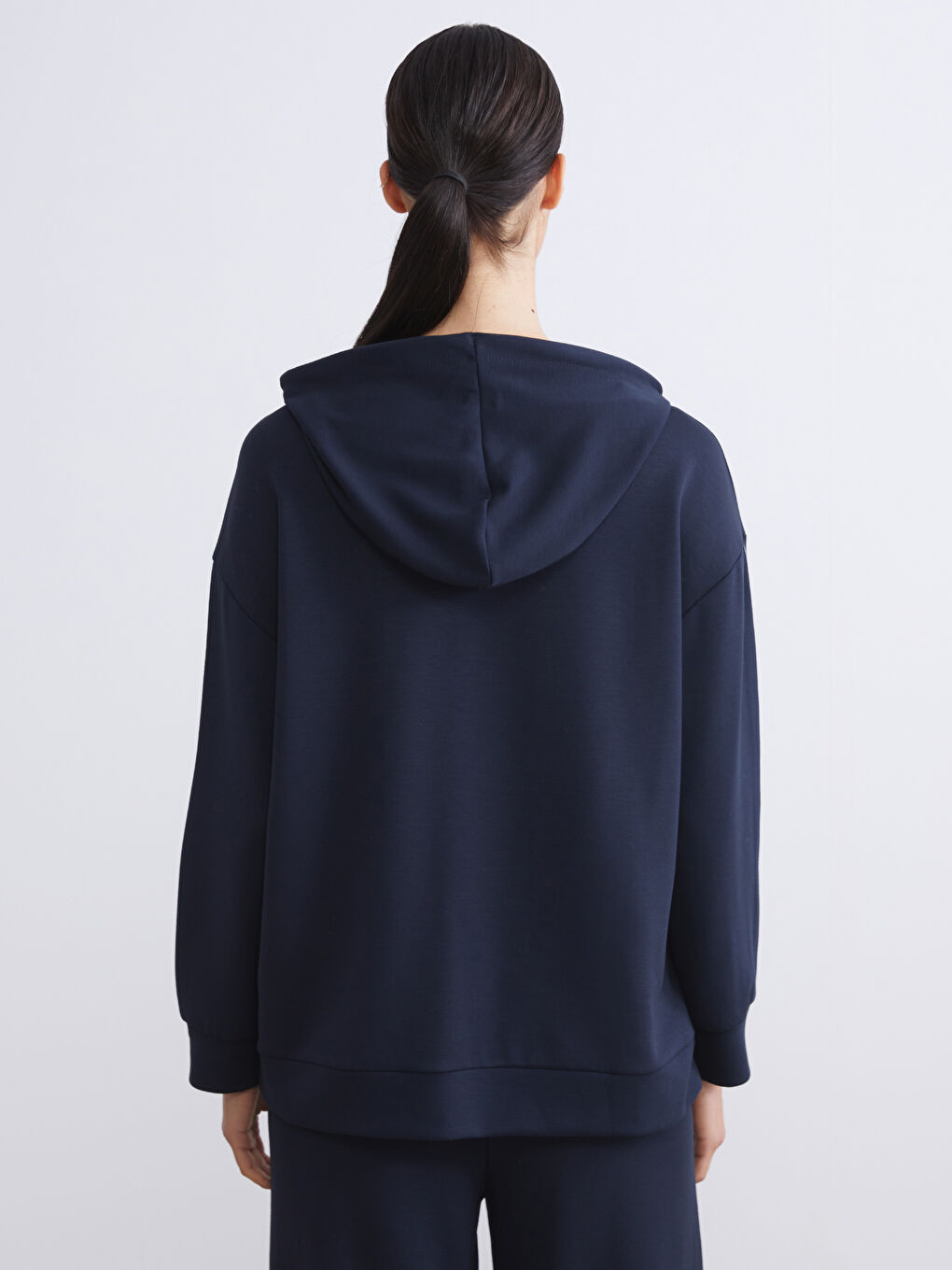 Lacivert Kapüşonlu Kadın Sweatshirt Tunik-3