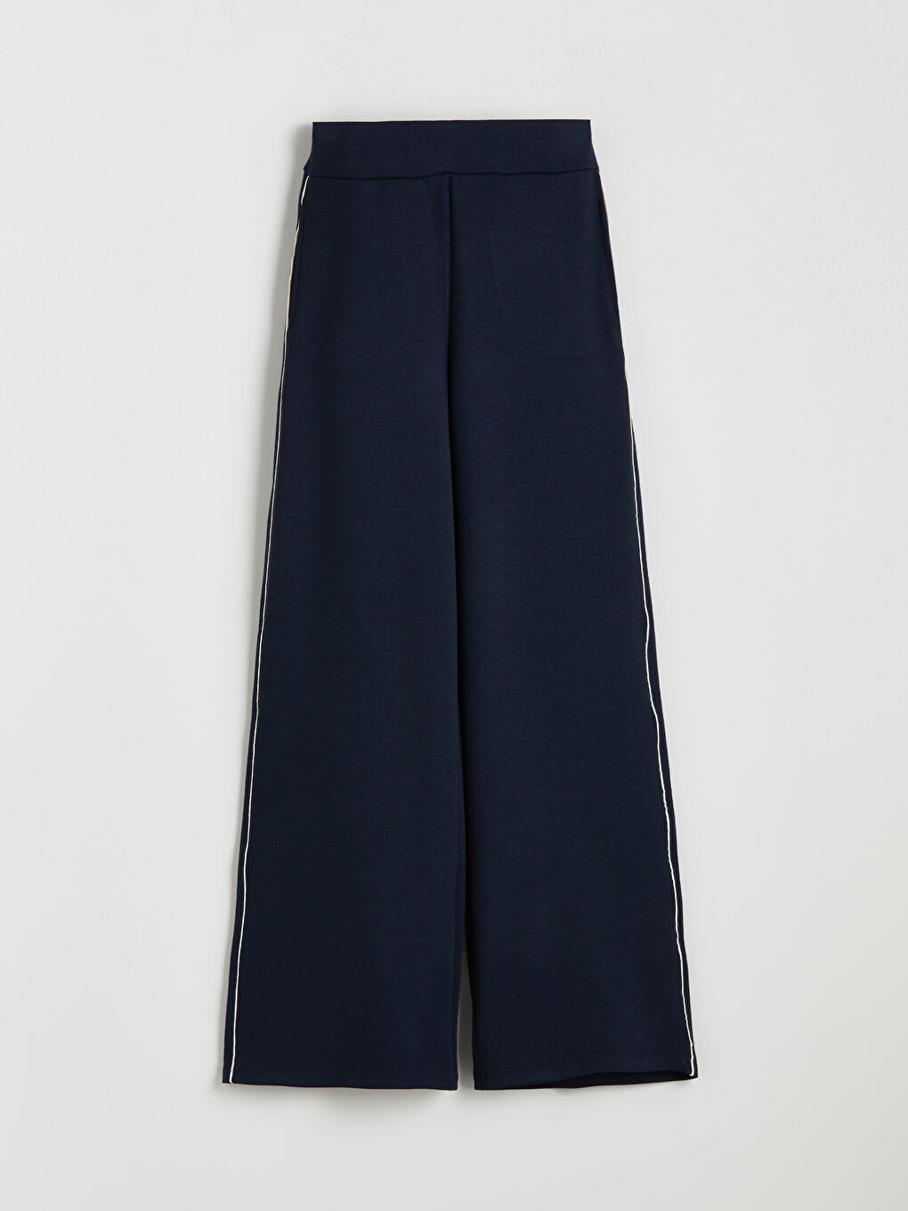 Lacivert Beli Lastikli Geniş Paça Kadın Eşofman Altı-4