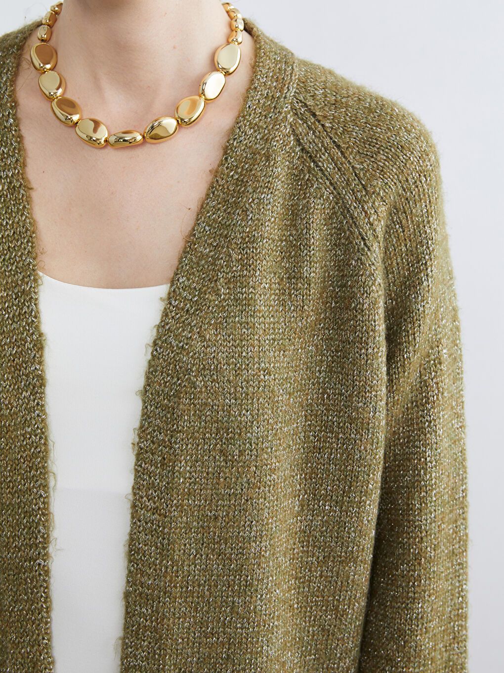 Yeşil Şal Yaka Oversize Kadın Triko Hırka-2