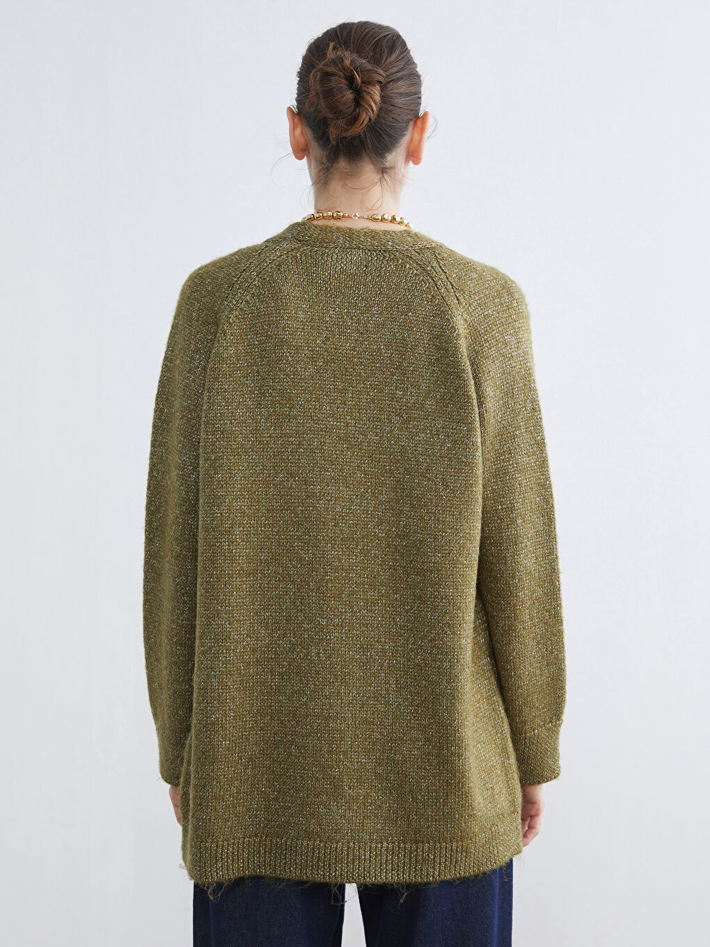 Yeşil Şal Yaka Oversize Kadın Triko Hırka-3