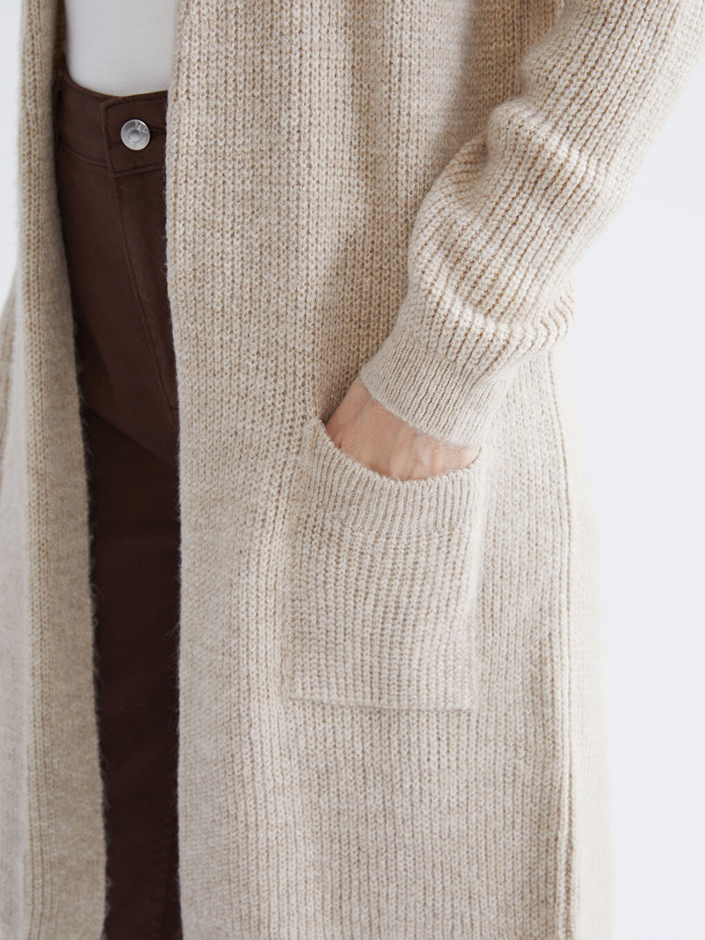 Bej Şal Yaka Kadın Triko Hırka-2