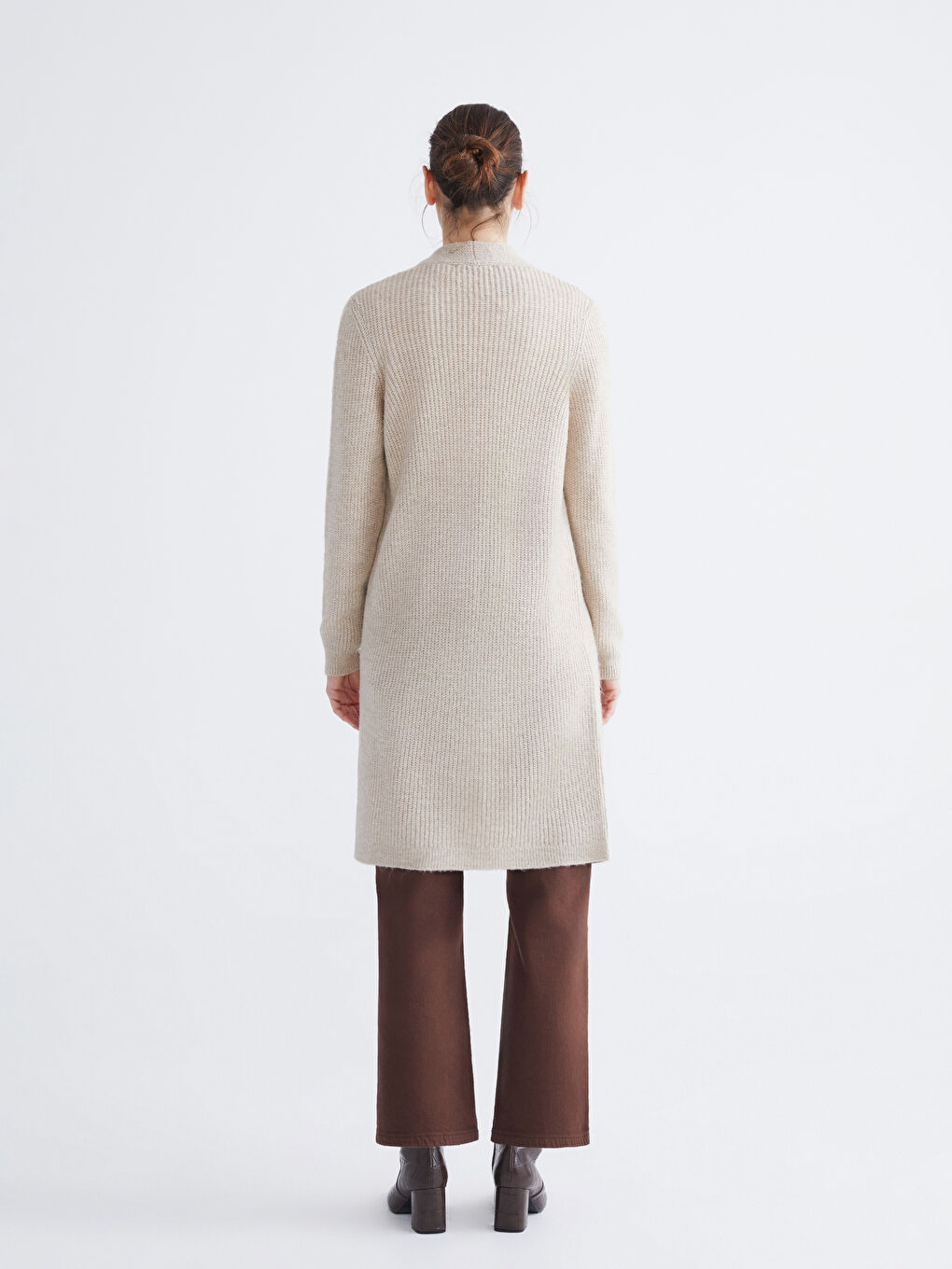 Bej Şal Yaka Kadın Triko Hırka-3