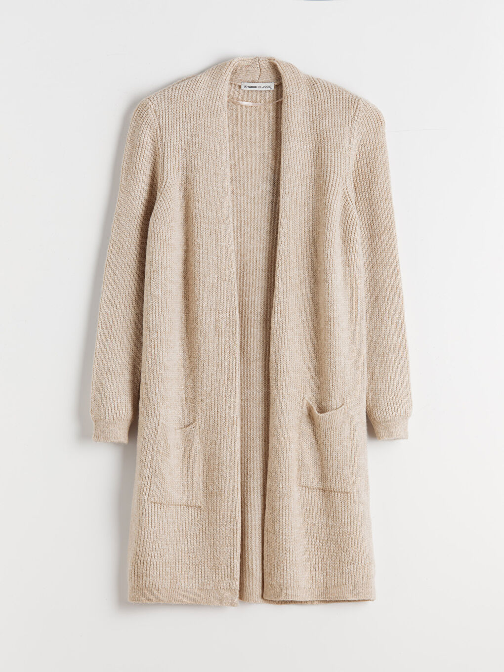 Bej Şal Yaka Kadın Triko Hırka-4