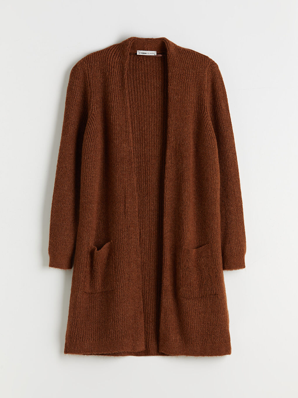 Kahverengi Şal Yaka Kadın Triko Hırka-4