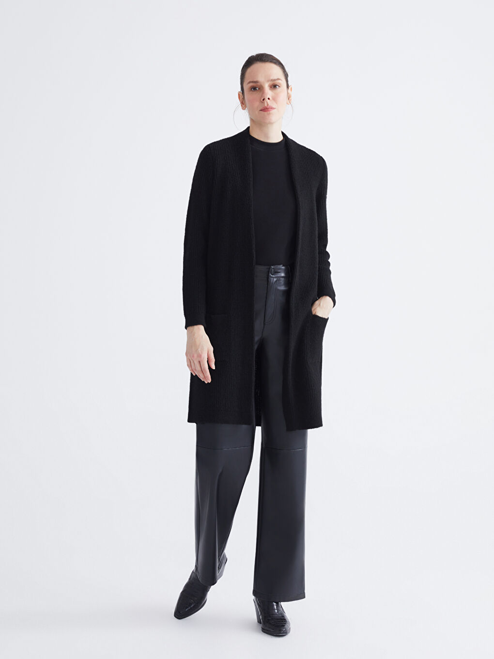 Siyah Şal Yaka Kadın Triko Hırka-1