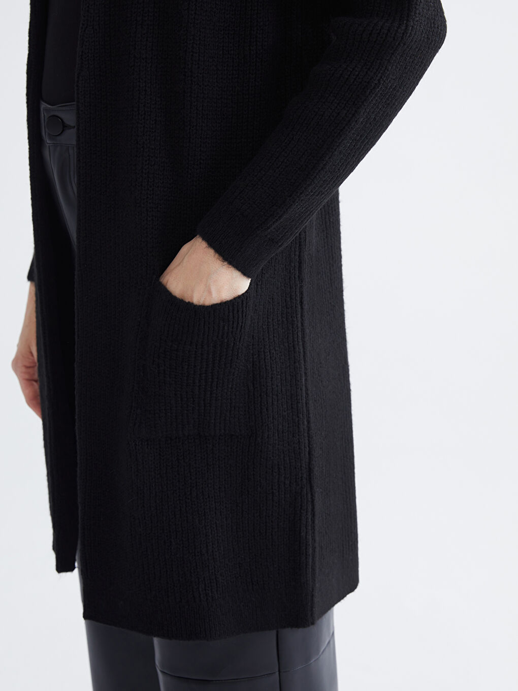 Siyah Şal Yaka Kadın Triko Hırka-2