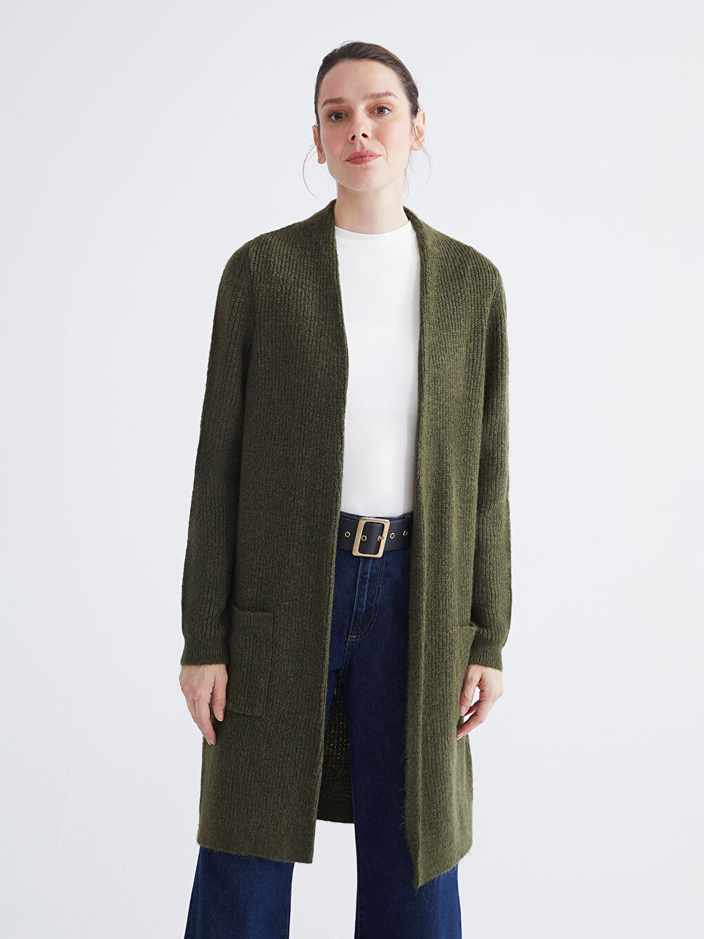 Yeşil Şal Yaka Kadın Triko Hırka