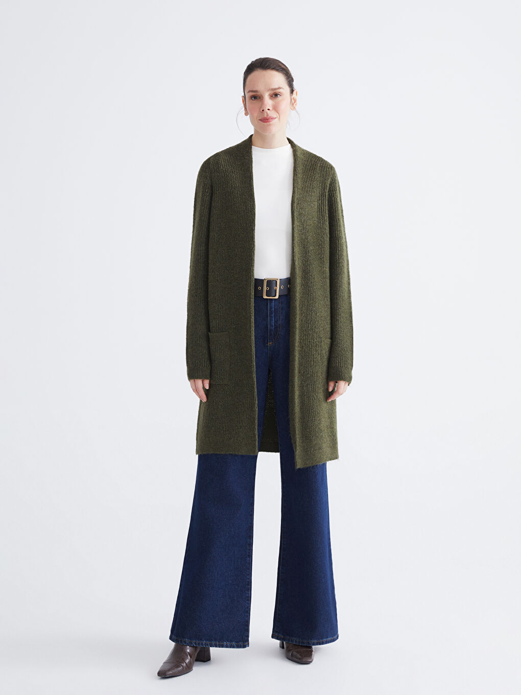 Yeşil Şal Yaka Kadın Triko Hırka-1