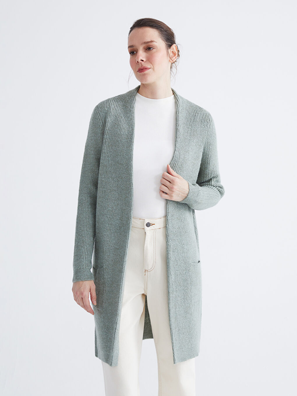 Yeşil Şal Yaka Kadın Triko Hırka-1