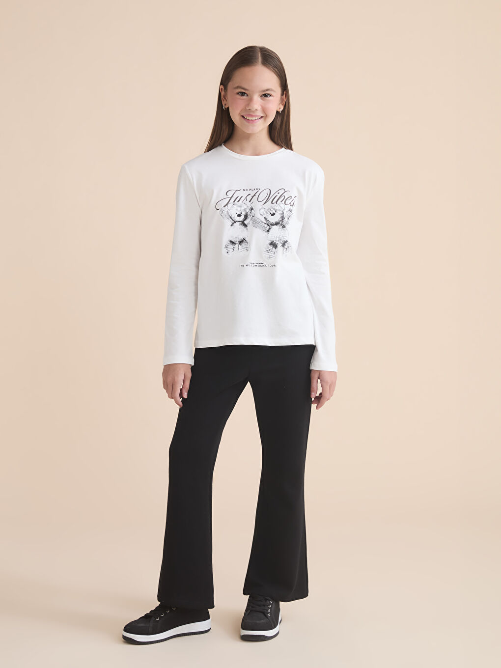 Crew Neck Long Sleeve Printed Girls' T-Shirt-1