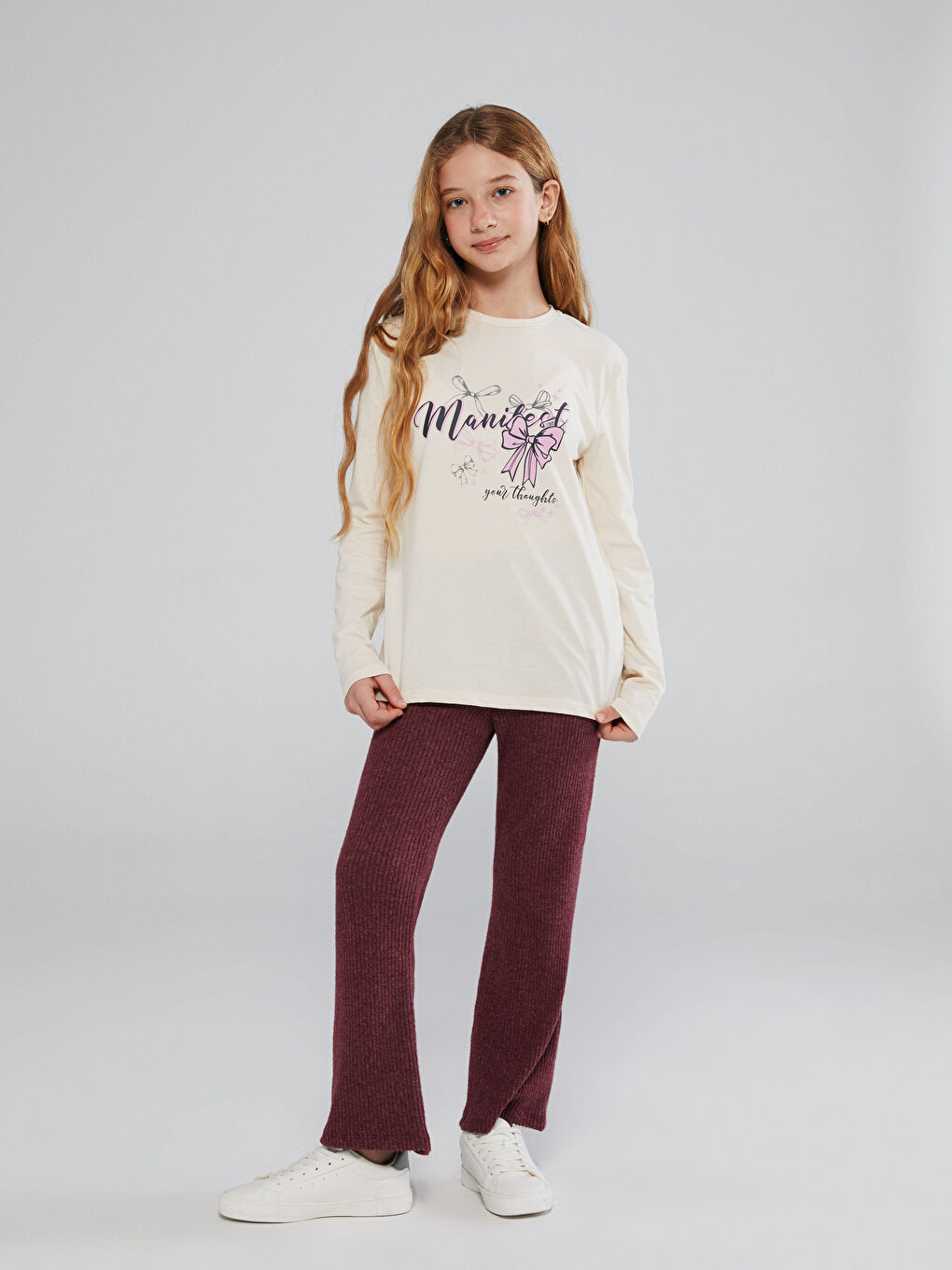 Crew Neck Long Sleeve Printed Girls' T-Shirt-1