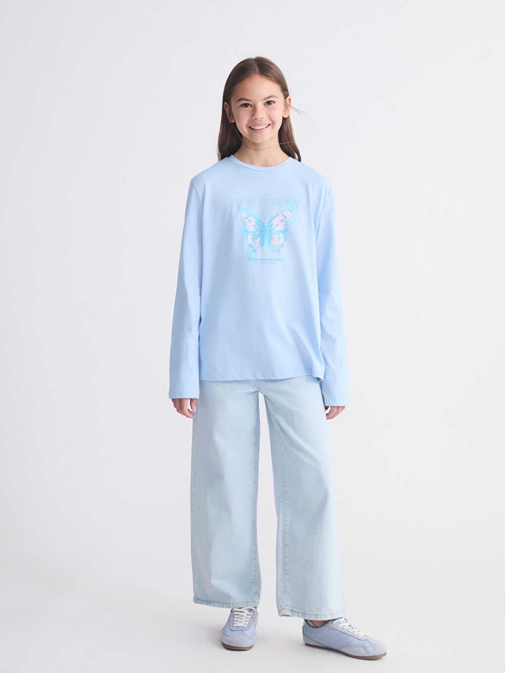 Crew Neck Long Sleeve Printed Girls' T-Shirt-1