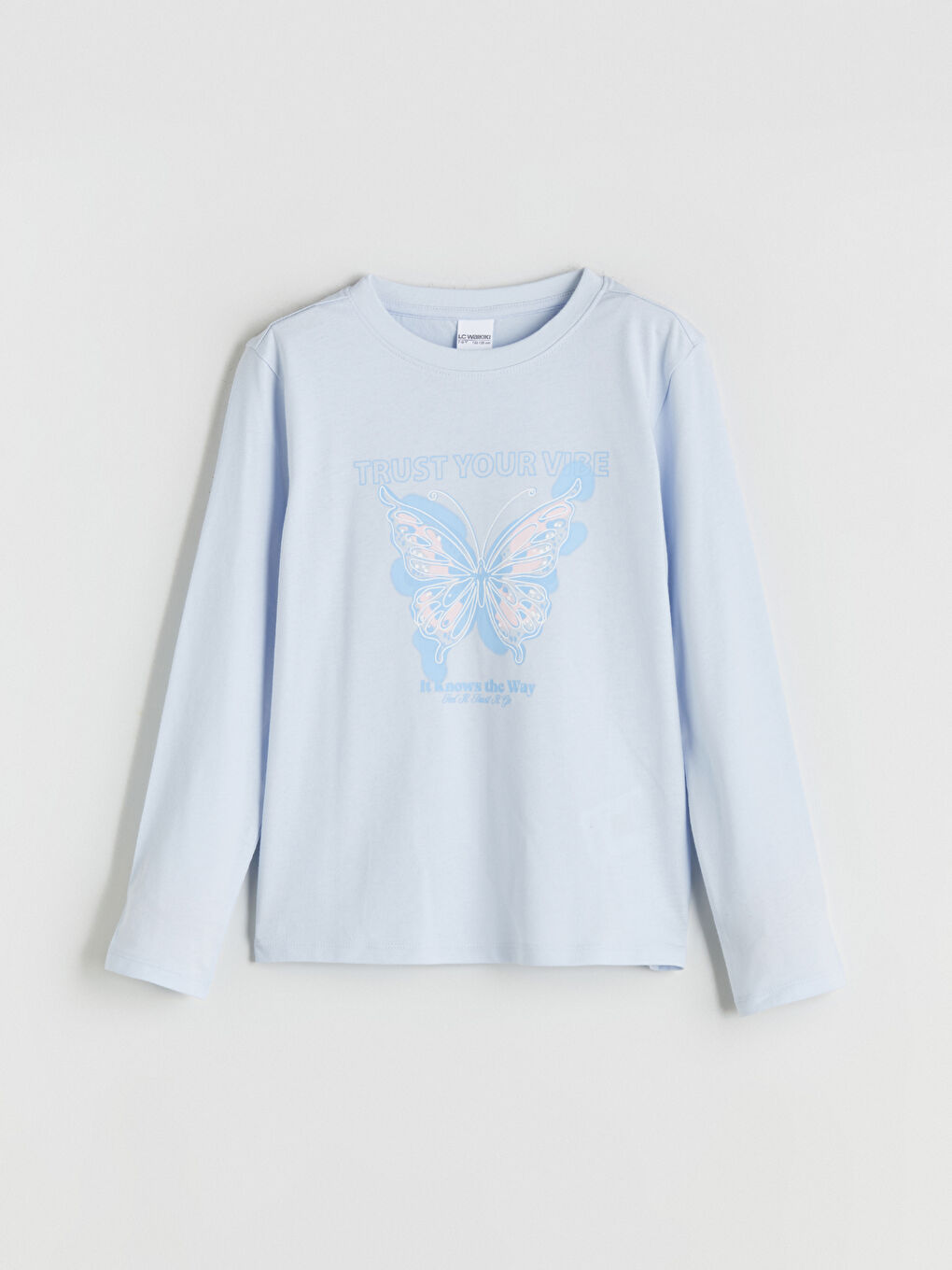 Crew Neck Long Sleeve Printed Girls' T-Shirt